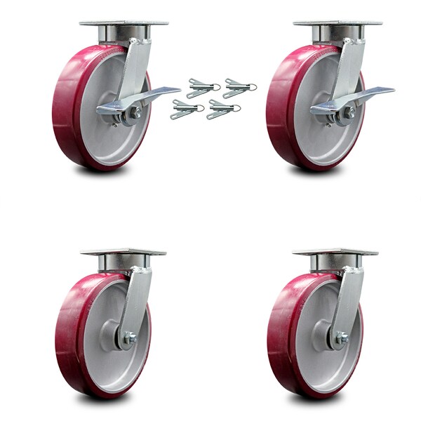 Service Caster 8 Inch Kingpinless Poly on Aluminum Wheel Caster Swivel Locks 2 Brakes SCC, 4PK SCC-KP30S820-PAR-SLB-BSL-2-BSL-2 - main